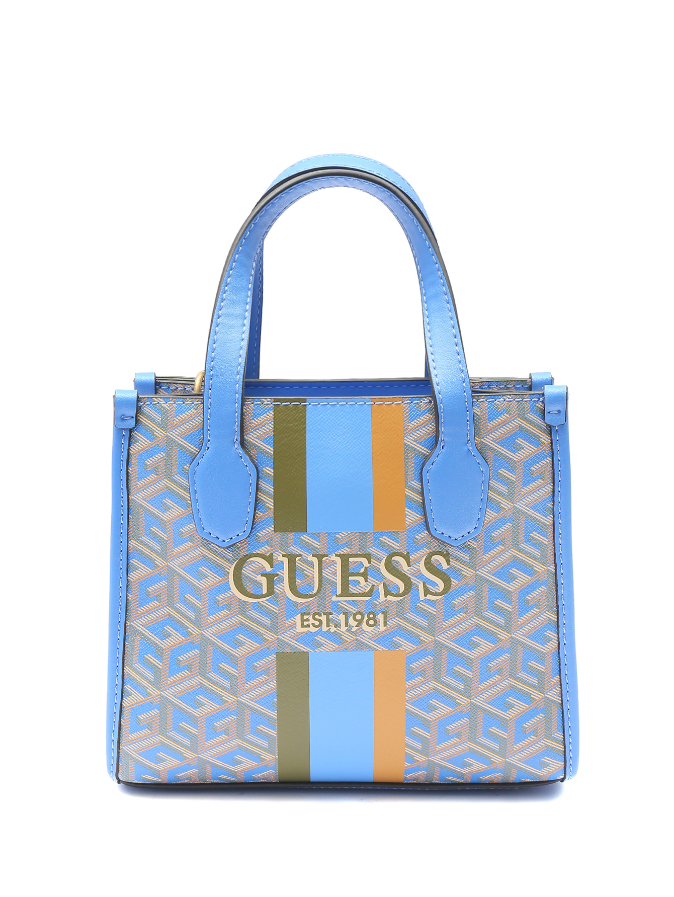 Сумка с узором на коротких ручках Guess синяя (694711) купить по цене 17  010 руб. в интернет-магазине ГУМ